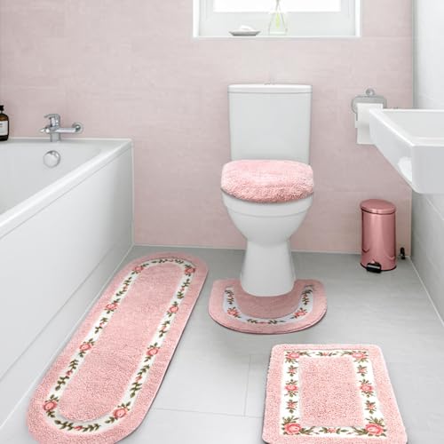 Drydiet 4 Pcs Bathroom Rugs Sets with Toilet Lid Cover