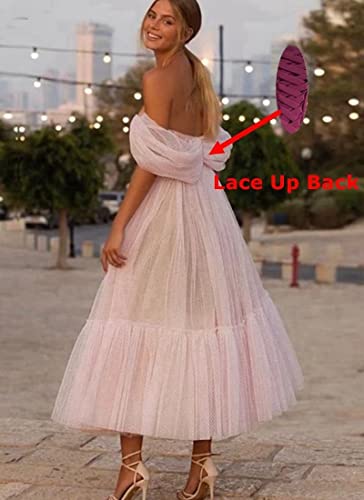 Women's Off Shoulder Prom Dress Puffy Sleeve Tulle Sweetheart Tea Length Ball Gown Formal Evening Party Dress NA122