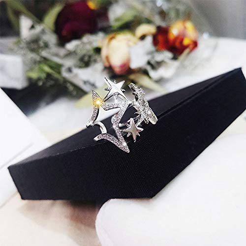 Aimimier Cubic Zirconia Star Ring Sparkling Hollow Crystal Star Index Joint Knuckle Ring Wedding Jewelry for Women(Silver)3