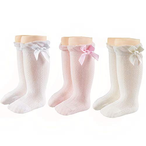 CozyWay Baby Girls Knee High Socks Newborn Little Kids Bow Long Stockings Infants