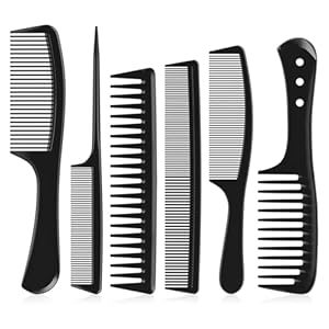 6 PCS Hair Comb Set Black, Durable Wide and Fine Tooth Rat Tail Hair Barber Comb for Women & Man, Professional Combs for Wet Curly Natural Hair Detangling Parting Teasing Styling & Cutting