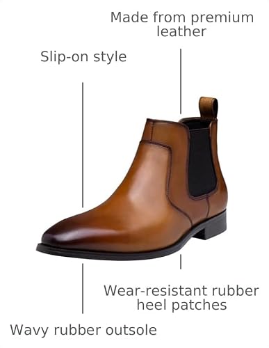 Jousen Men's Chelsea Boots - Leather Dress Boots for Men (8177A, Brown, Size 9) angle 3