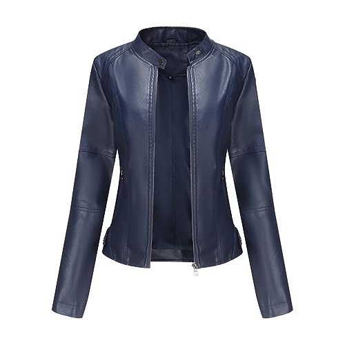 Veste en simili cuir pour femmes veste de motard ajustée navy