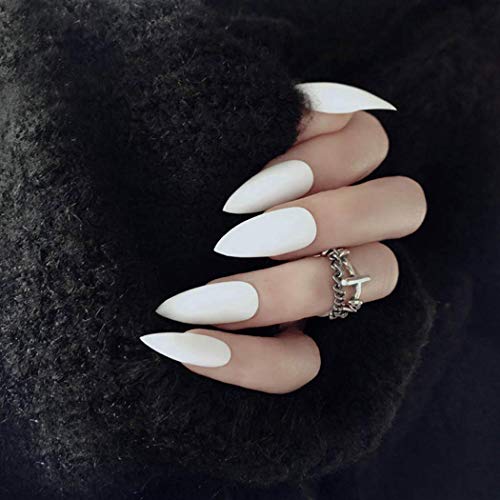 Morebrave Stiletto Press on Nails Oval Pure Color Matte Glossy Fake Nails Long False Nails Short for Women and Girls(24Pcs) (1)