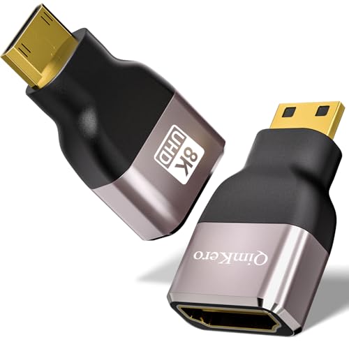 QimKero Mini HDMI to HDMI Adapter 2-Pack, 8K@60Hz, 4K@144Hz, 2K@240Hz Female to Mini HDMI Male Adapter, Compatible with DSLR,Camcorder, Raspberry Pi Zero W,Laptop,Tablet,HDTV, Projector, Monitor