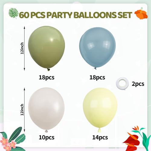 Image of Sage Green Dusty Blue Yellow Balloons, 60 Pcs Olive Green Slate Blue Macaron Yellow Apricot Balloon Helium for Birthday Wedding Engagement Bridal Wild Bee Bear Theme Baby Shower Party Decorations