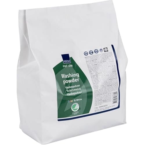 ABENA Washing Powder | 2kg Washing Soap Powder For Clothing | For Whites & Colours - Hypoallergenic Fragrance-Free Detergent For All-Round Use.