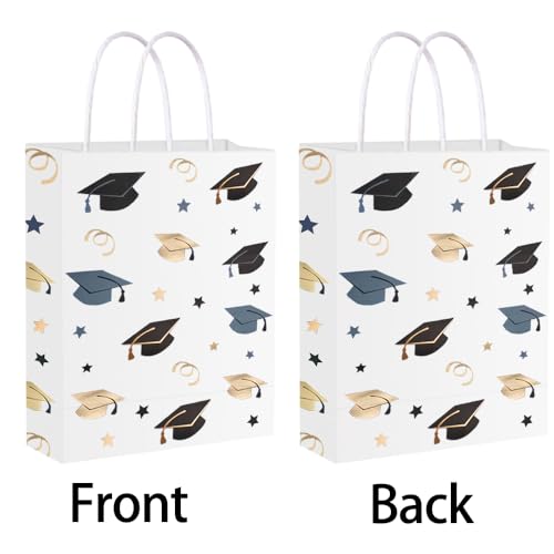 Image of 12 Pieces Graduate Gift Bags, Graduation Party Decorations (Black Gold) | Graduation Party Favor Gifts Wrapping Bags for Graduation Season Theme Party Supplies