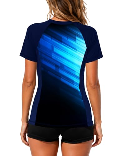 Image of AOBUTE Women Short Sleeve Rash Guard UPF 50+ Tropical Sun Protection Floral Swim Shirts