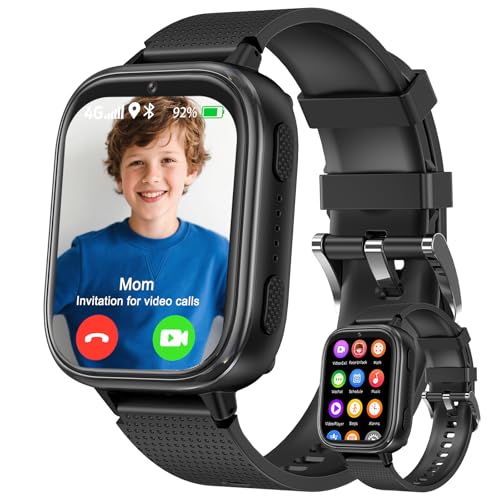 kaacly 4G Reloj Inteligente Niño, Smartwatch Niños con GPS,Chat Familiar,SOS,Teléfono,Videollamadas HD,IP67 Resistente al Agua, Reloj Inteligente Regalo para Niños de 5 a 12 Años (Ink)