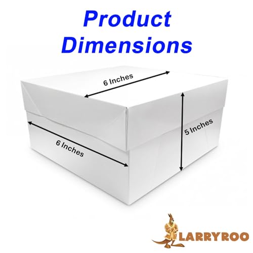 LARRYROO Pack of 5 x White Square Cake Boxes - Perfect for Transporting your Cakes! (6 Inch)