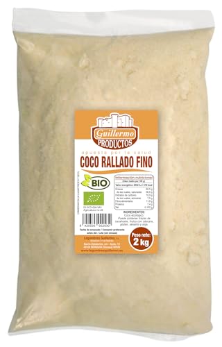 Guillermo | Coco rallado fino BIO - Bolsa 2kg. | 100% ecológico | Contiene vitamina C, vitamina B1 y vitamina B3 | Aporta nutrientes antioxidantes