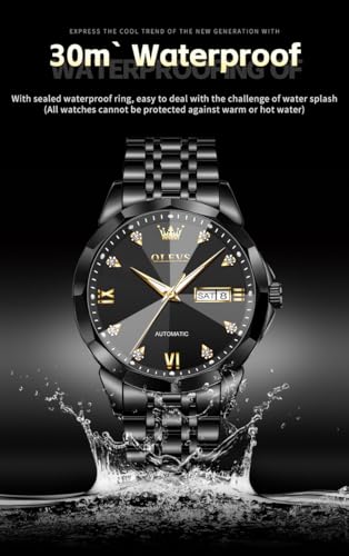 Image of OLEVS Watch for Men Automatic Classic Mechanical Watch Diamond Mirror Stainless Steel Dress Casual Waterproof Day /Date Calendar
