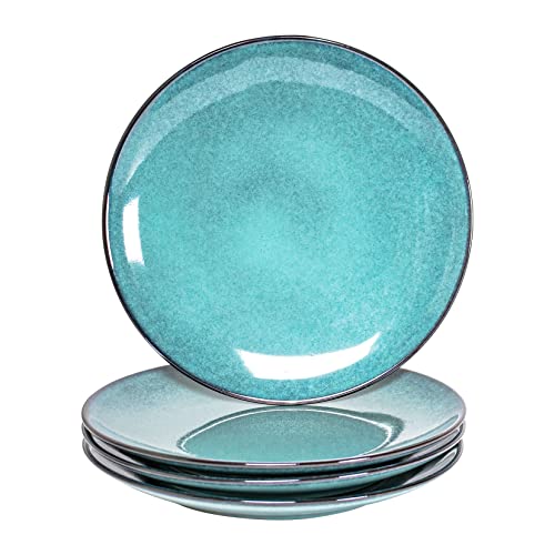 HENXFEN LEAD Φ26cm Plato Grande, 4 X Exquisita Platos De Servicios, Platos Para Filetes / Verduras / Pasta / Strudel de Manzana / Ensalada de Patatas, Apto para Horno / Microondas, Bleu Clair Cover