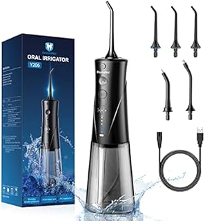 Professional Cordless Water Dental Flosser - DayAndNai Portable Waterproof Teeth Cleaner Picks USB Rechargeable Oral Irrigator for Home Travel Braces with 5 Flossing Tips 3 Modes,Black