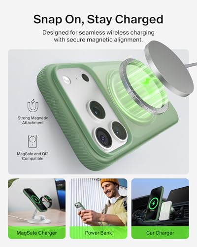 Image of Belkin Case for iPhone 17 PRO MagSafe Compatible - SheerForce Magnetic Phone Cover - Slim, Shockproof, Anti-Yellowing, Drop Protection - Sage