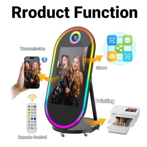 Image of Magic Mirror Photo Booth, 60-32in Interactive Touch Screen Oval Photo Booth Machine,Remote Control RGB Light,Idea Instant Printing and Share for Event Rental Party (Black)