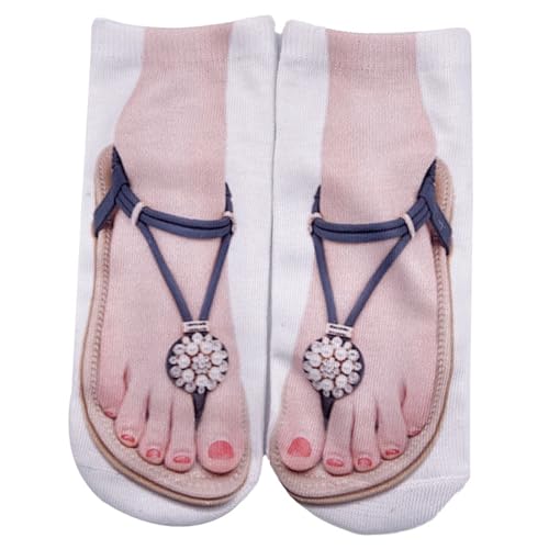 KIMODO Calcetines con estampado de chanclas, calcetines de manicura con estampado 3D, calcetines para mujer, sandalia, calcetines impresos, calcetines de corte bajo para correr calcetines de yoga,
