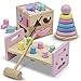 WALIKI Pounding Bench with Hammer, Wood Shape Sorter Box, Rainbow Stacker, Pastel Colors, Complete Set (3 Wooden Toys Bundle)