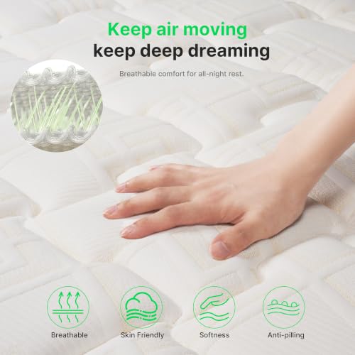 Image of 12 Inch Queen Hybrid Mattress with Gel Memory Foam & Pocket Springs | Mattress in a Box for Pressure Relief & Cool Sleep, Edge Support & Motion Isolation, CertiPUR-US Certified, White & Beige