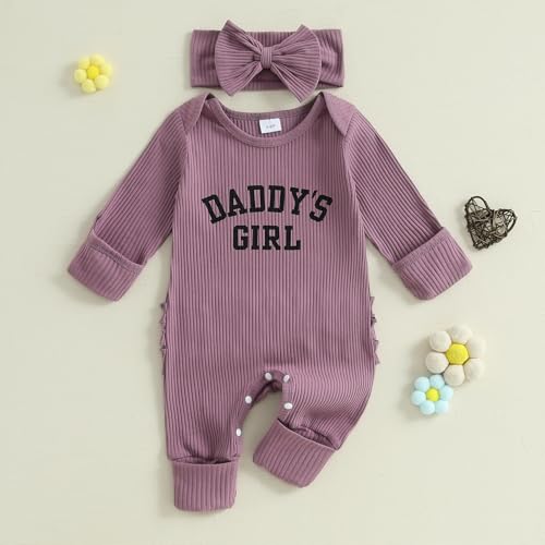 Newborn Baby Girl Clothes Daddys Girl Long Sleeve Romper Jumpsuit with Headband Preemie Coming Home Outfit2