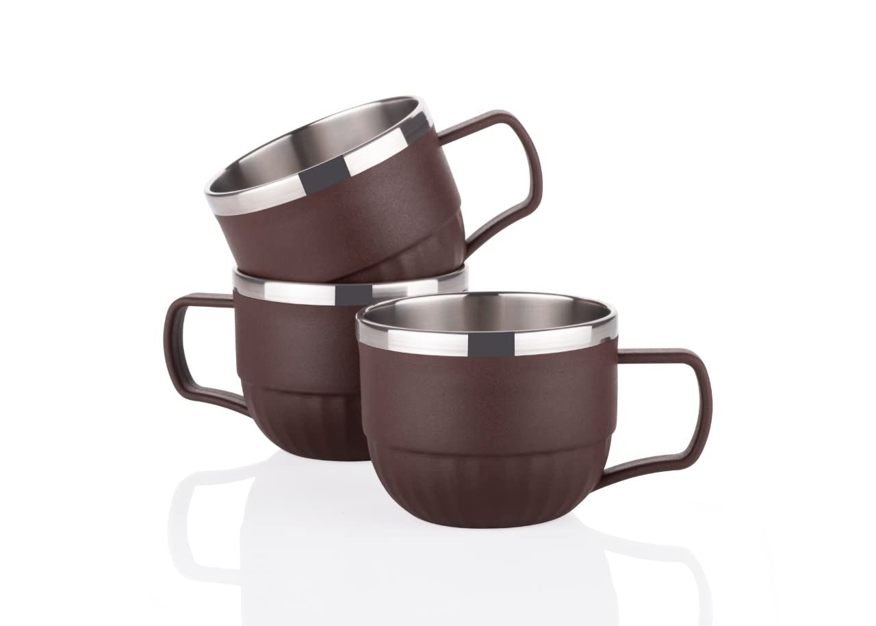Tea Cups Set Coffee Mug Insulated Stainless Steel Inner Stylist Double Wall Cup for Home Office Restaurant Use Tea Mugs Set of 6 (Brown) 2
