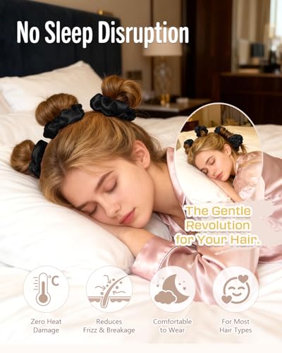 Image of BONNET QUEEN Multi-function Satin Heatless Hair Curler&Hair Tie Non-Heating Hair Roller Curling Rod with Scrunchie, Small Short 20cm, 3Pcs, Black