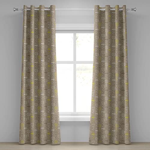 ABAKUHAUS Gris et Jaune Rideau, Fleurs Papillon, Rideaux décoratifs à 2 Panneaux pour la Chambre à Coucher Le Salon, 2-Panel- 280 cm x 175 cm, Cacao Noir et Blanc