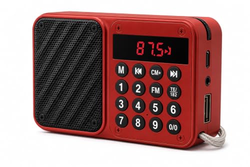 Image of Fire Turtle Fire Turtle Portable Bluetooth FM Radio Speaker with 6W HD Sound, Type-C Fast Charging, 12 Hours Playback, USB, TF Card, AUX Input, Number Keypad, Music Player for Home, M7 Red