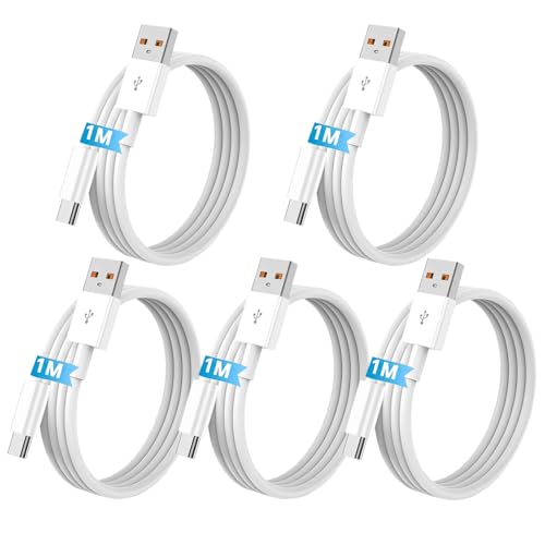 5Pack USB A to USB C Fast Charging Cable,【5x1M】 Type C Cord Compatible with iPhone 17/16/15 Android, White
