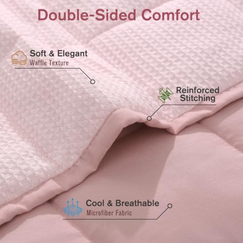 Image of Cooling Weighted Blanket for Adults, 12lbs 48 x 72 for Summer | Cozy and Breathable Waffle; Soft; Machine Washable; Filled with Glass Beads; Heavy Throw for Hot Sleepers in Bed; Pink