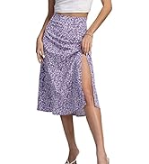 LYANER Women's Casual Boho Printed High Waist Side Split Hem Zipper Midi Skirt