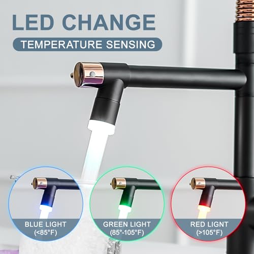 Image of AIMADI Matte Black Kitchen Faucet,Commercial Single Handle Single Hole | Spring Rose Black Gold Kitchen Faucet with Pull Down Sprayer Black Farmhouse, RV, Laundry
