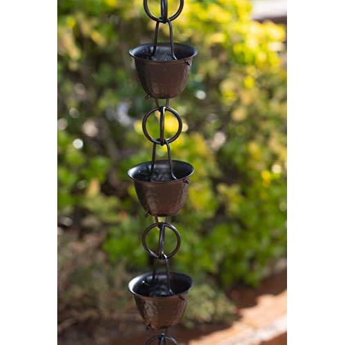 Monarch Rain Chains 18106 Aluminum Hammered Cup, 8-1/2 Feet Length Replacement Downspout for Gutters, Rain Chain 8.5 Ft, Black - Image 3