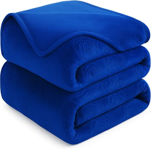 Image of SANMARINO Korean Style Faux Mink Blanket for Double Bed 2500 Grams 525 GSM | Ultrasoft & Lightweight Solid Embossed Blanket for Heavy Winter | 210x220 cm (Color - Royal Blue)