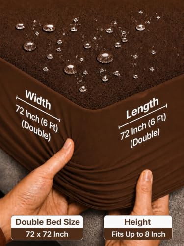 Image of Waterproof Mattress Protector Double 72x72 inch (6x6ft) | Elastic Fitted Bedsheet | Soft & Durable Gadda Cover Dustproof By Bharat Griha BG16 (Brown, Double 72x72 inch (6x6ft), Mattress Cover)