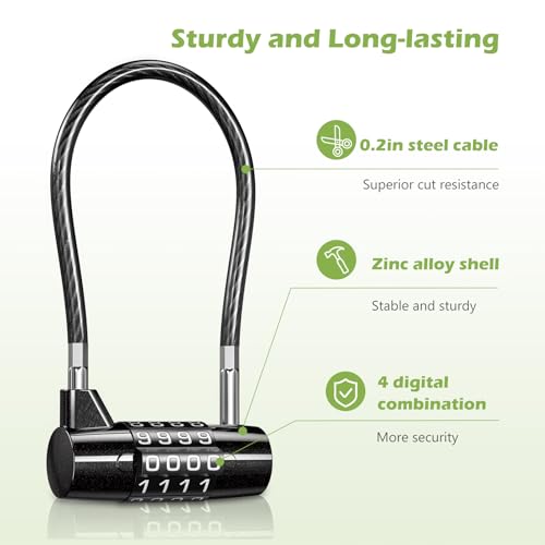 Image of KeeKit 4 Digit Combination Padlock, Resettable Padlock with Steel Wire Rope, Waterproof Lengthened Password Lock for Gyms, Schools, Fences, Toolboxes, Boxes, Cabinets - 2 Pack