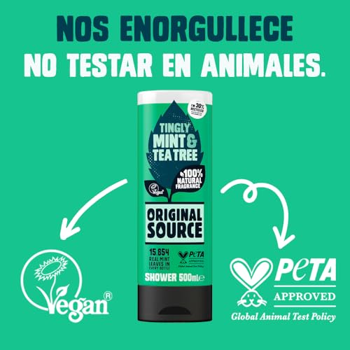 Original Source Mint & Tea Tree Vegan Shower Gel with 100% Natural Fragrance, Multipack of 6 x 500ml