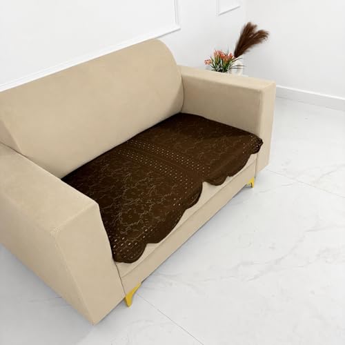 Image of Homerz Premium 'Surya Series' Sofa Cover | Stylish Sofa Protector | Net Fabric | Anti-Stain & Washable Slip Cover Exact Size Antislip (Flower Valley Brown, 2 Seater, Only Seat Cover)