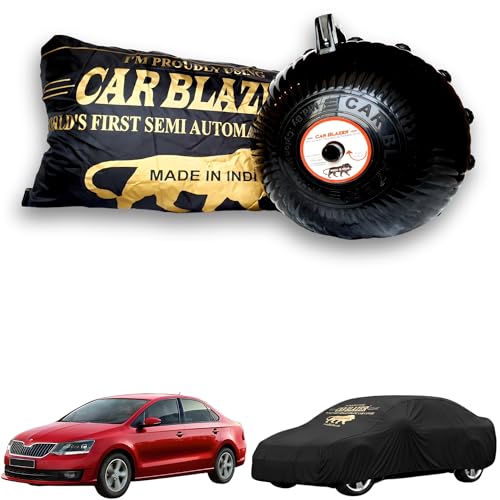 Image of CARBLAZER Portable & Semi-Automatic Full Body Car Covers: Heavy Duty Device| Anti-Theft| Dust & Scratch Proof | Water & Wind Resistant|Custom Fit| Dual-Side Cover, Compatible for Skoda Rapid