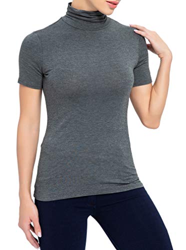 Image of AUHEGN Women's Mock Turtleneck Top Short Sleeve Lightweight Active T-Shirt (S-XXL)