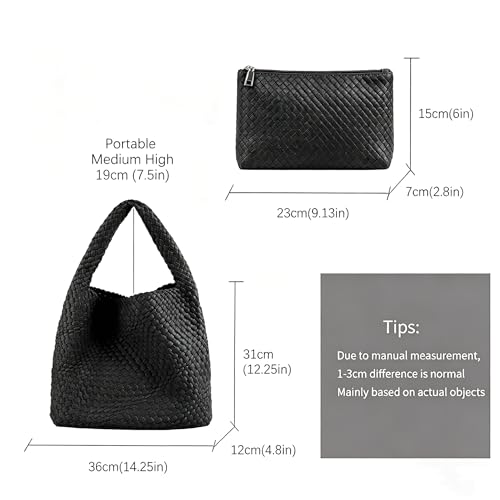 Image of Woven Tote Bag For Women, Large Vegan Leather Travel Handbag, Casual Work Shoulder Bag, Underarm Commuter Hobo Bag With Purse