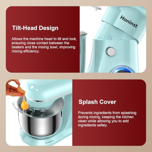 Image of Honinst 4QT Electric Stand Mixer, 10-Speed Tilt-Head Compact Kitchen Mixer | Multiple Stylish Colors | Food mixer with Dough Hook & Beater & Whisk | for Cake & Bread | Dishwasher-Safe | Blue