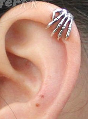 Goldenchen Chic Skeleton Hand Ear Cuff Silver Plated Ear Bone Personality Clip Earring #TOP6