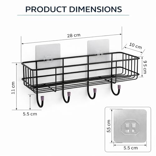 Image of PulGos Pack-2 Multipurpose Wall Shelf with 2 Adhesive Hooks - Durable Mounted Storage Rack for Bathroom, Kitchen & Toilet, Space-Saving, Wall Stand Organizer for Home & Office Use Without Drill