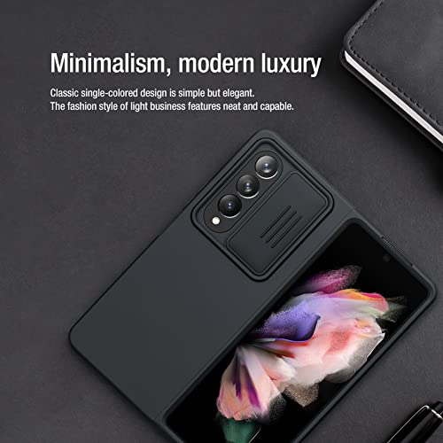 Nillkin Galaxy Z Fold 4 Case - Silicone Ultra Slim Shockproof Protective Phone Case With Slide Camera Cover, Camshield Silky Liquid Silicone Case For Samsung Galaxy Z Fold 4 5G, Black #TOP7