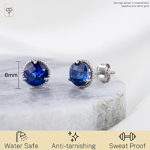 14k White or Yellow Gold Roped Halo Gemstone Round Stud Earrings for Women with Push Backs and 8mm Birthstone by MAX + STONE3