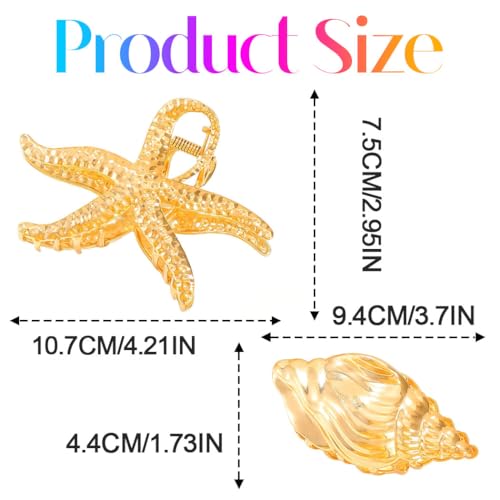 CAKURE Pinzas de Garra Estrella de Mar Doradas con Diseño de Concha para el Pelo (Pack de 2) miniatura 2