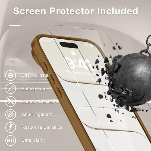 Image of YENAPOON for iPhone Air Case, Matte Magnetic Phone Cover [with 1 Screen Protector] [Support for MagSafe] [Shockproof Military Grade Protection] Translucent Frosted Back, Brown