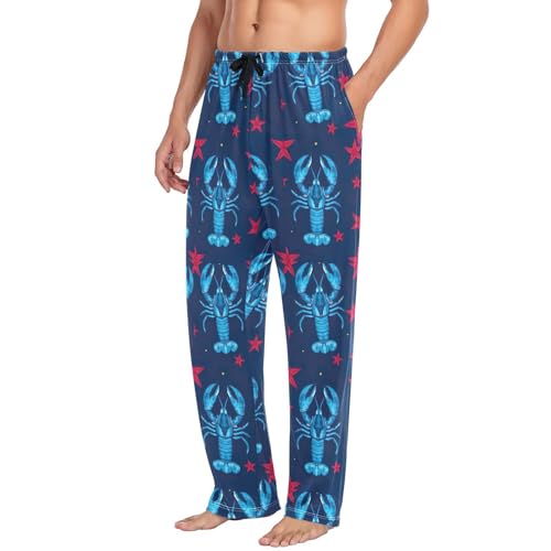 Blue Lobster Star Men's Pajama Pants Breathable Decorative Men Pajama Bottoms S4